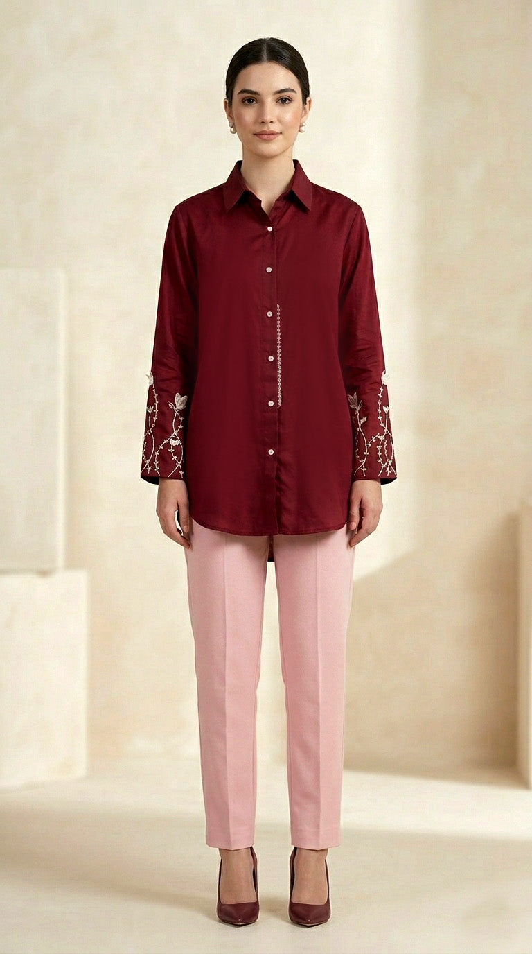 The Burgundy floral shirt