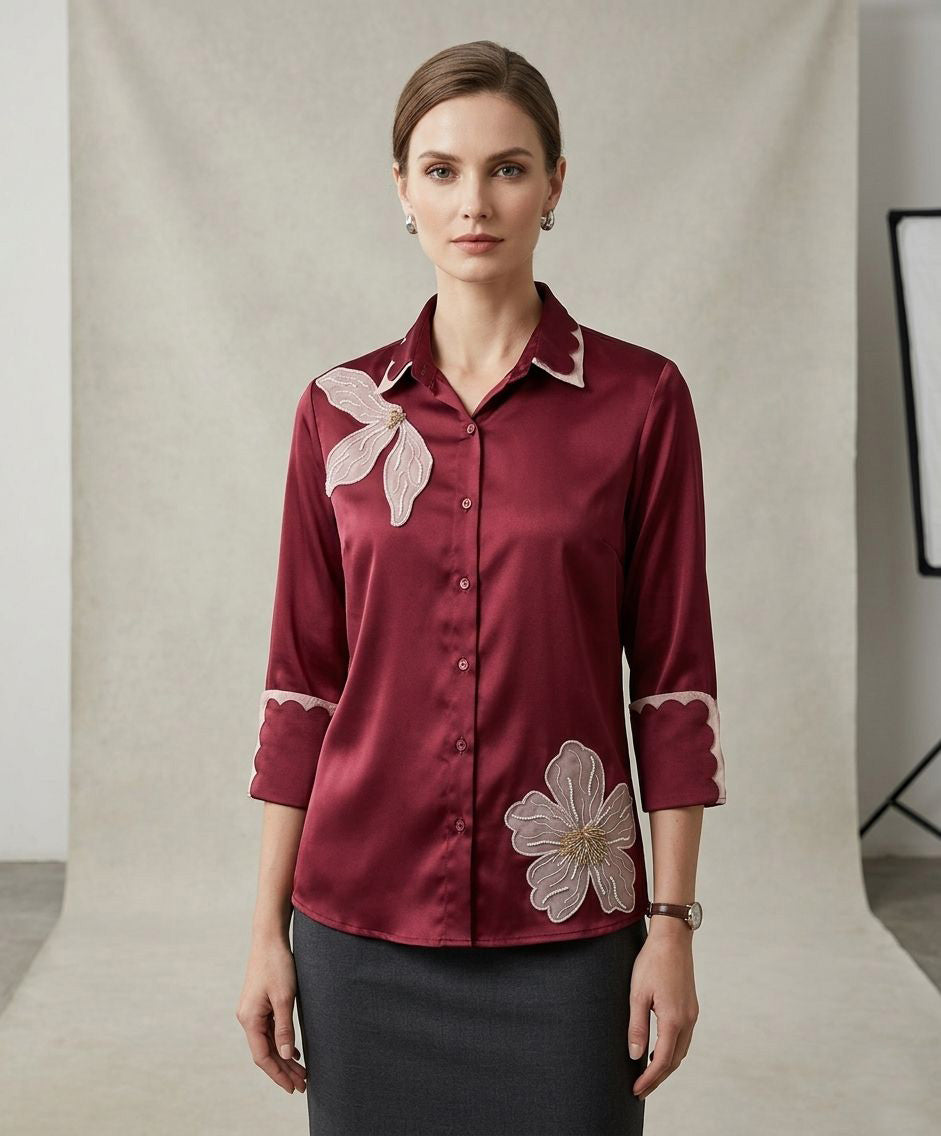 The Burgundy Blossom Satin Shirt