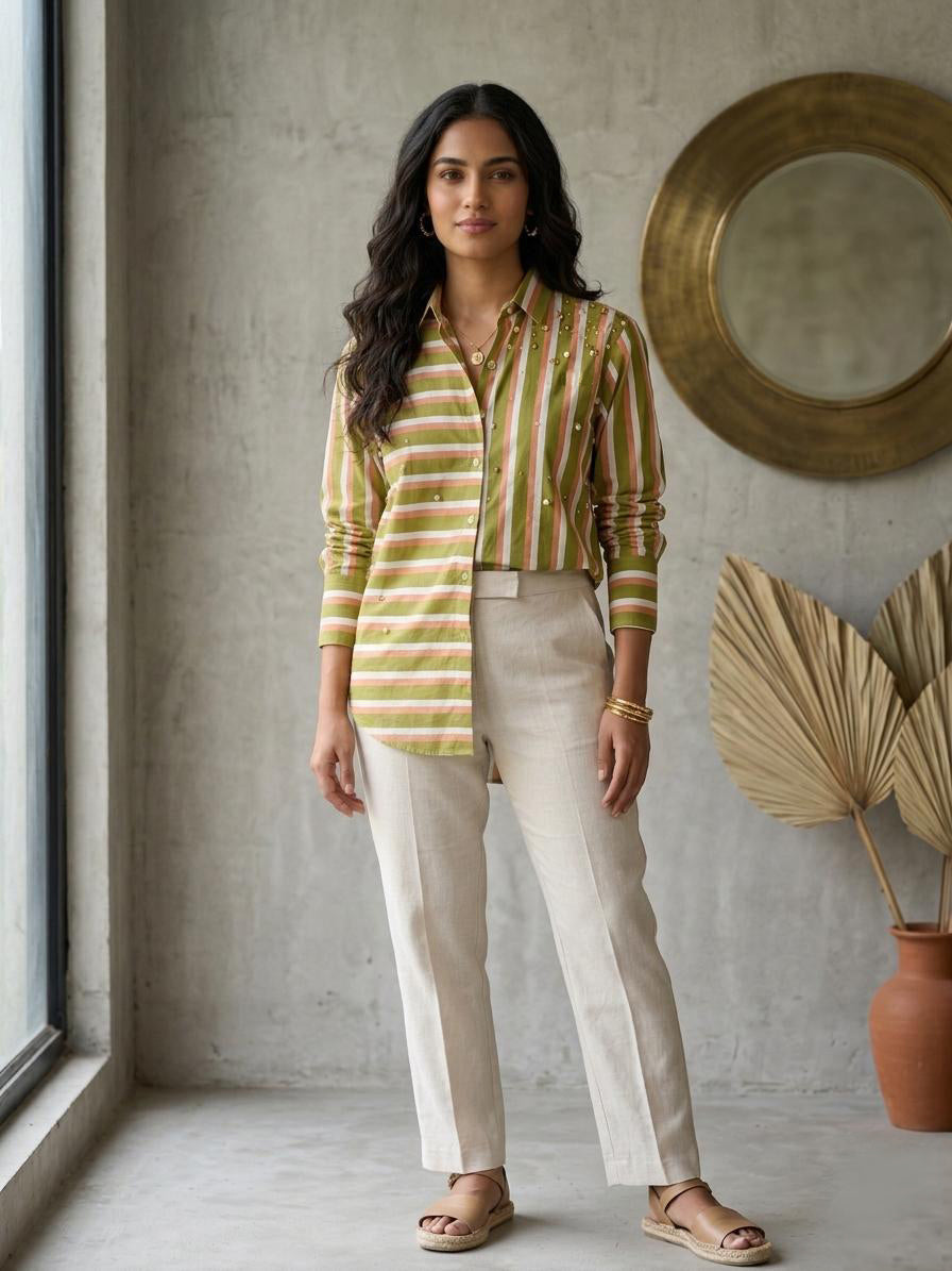 The Pistachio & Peony Striped Tunic