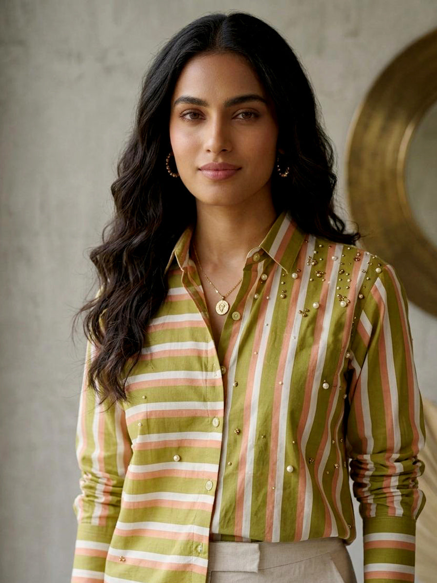 The Pistachio & Peony Striped Tunic